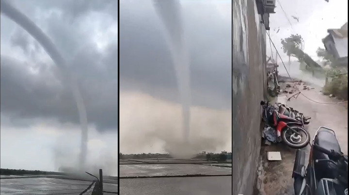 Video: Khoảnh khắc vòi rồng quét qua cánh đồng Hưng Yên, cuốn bay nhiều mái tôn